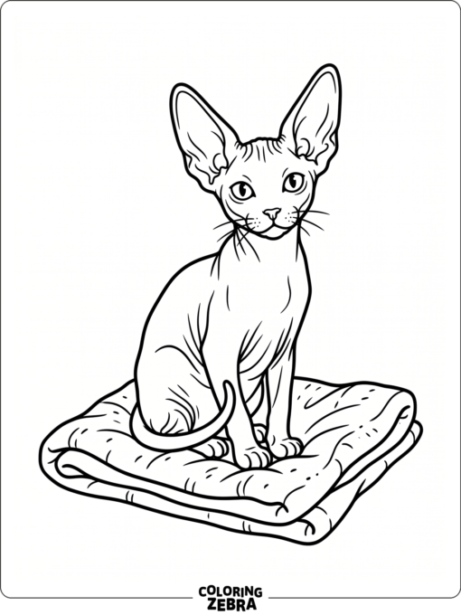 A hairless cat sitting on a blanket with big ears