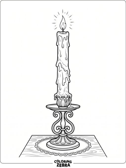 A candle with wax drips and a flame