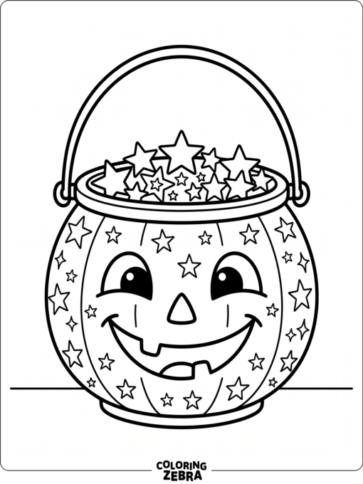 Smiling jack-o-lantern candy bucket with stars