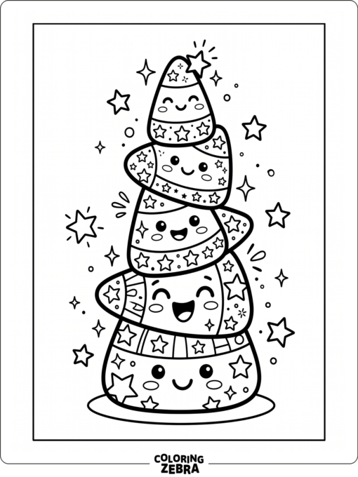 Smiling candy corn pieces with stars