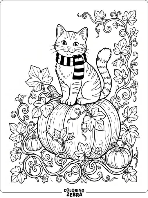 Halloween cat sitting on a pumpkin