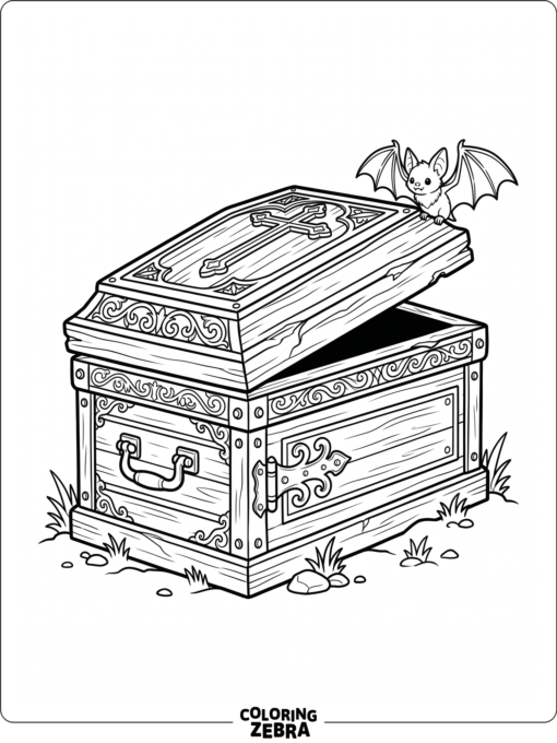 A coffin with its lid slightly open