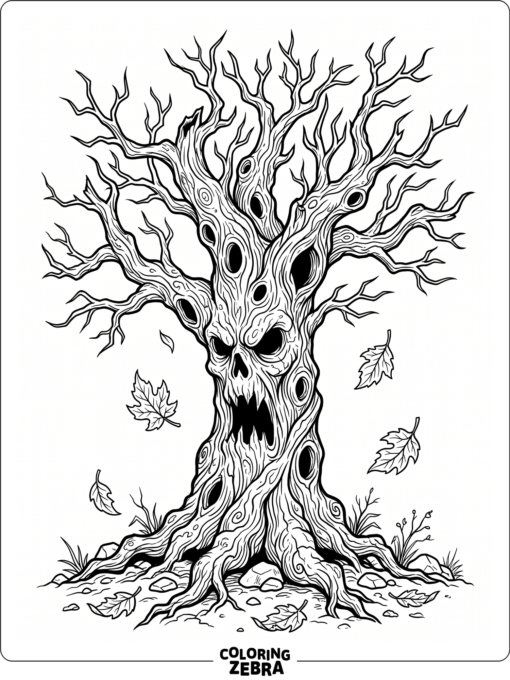 A creepy tree with hollow eyes