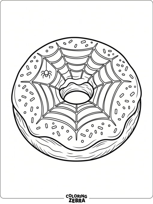 Donut with spiderweb icing and sprinkles