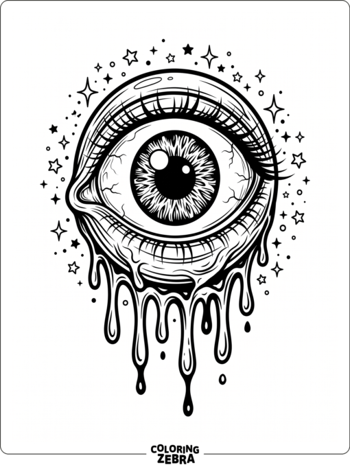 A floating eyeball with dripping goo