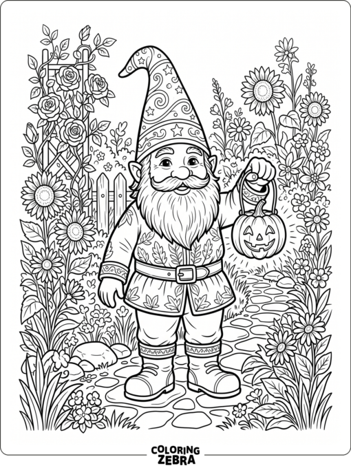 A Halloween gnome holding a pumpkin lantern