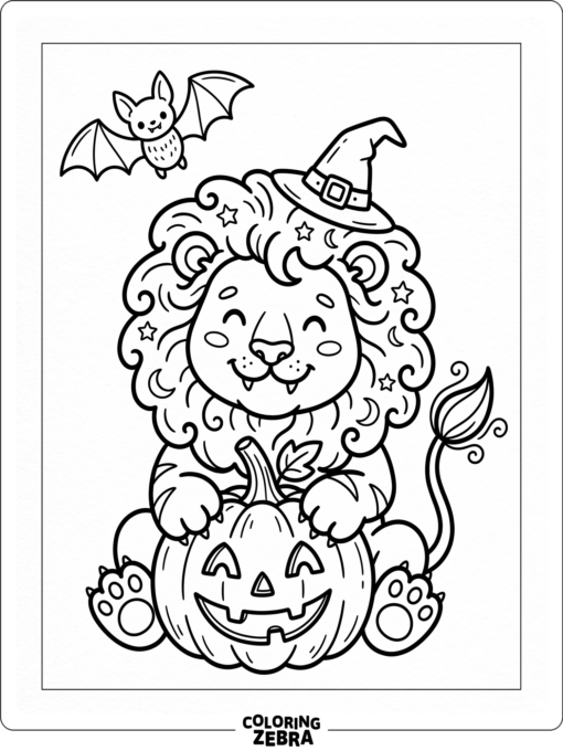 A lion with a pumpkin for Halloween