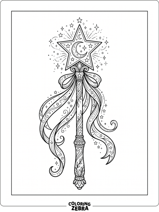 Magic wand with stars, ribbons, and a tiny moon