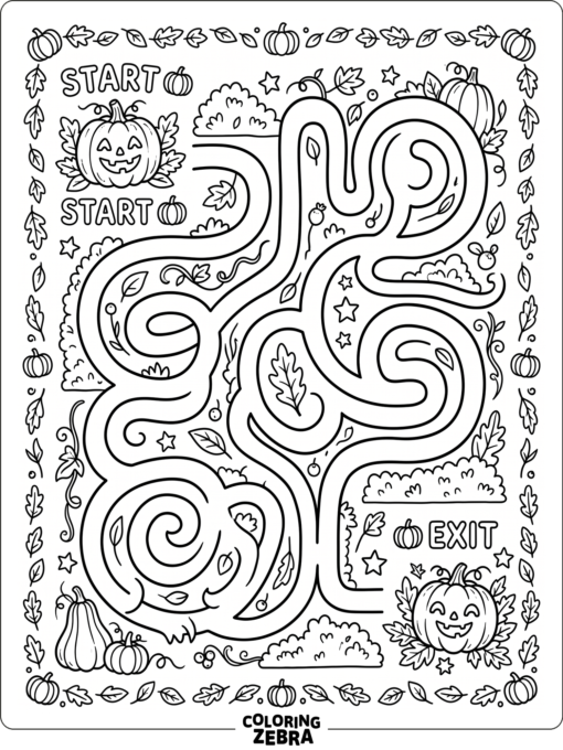 A maze with pumpkins at the start and end