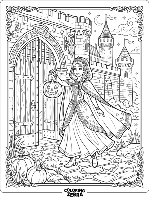 Halloween princess with a pumpkin lantern