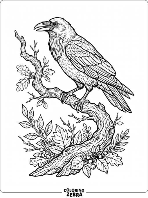 A raven perched on a branch