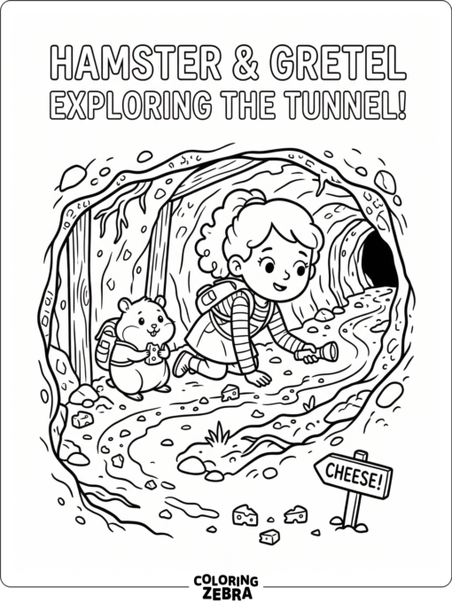 A hamster and a girl exploring a tunnel with crumbs