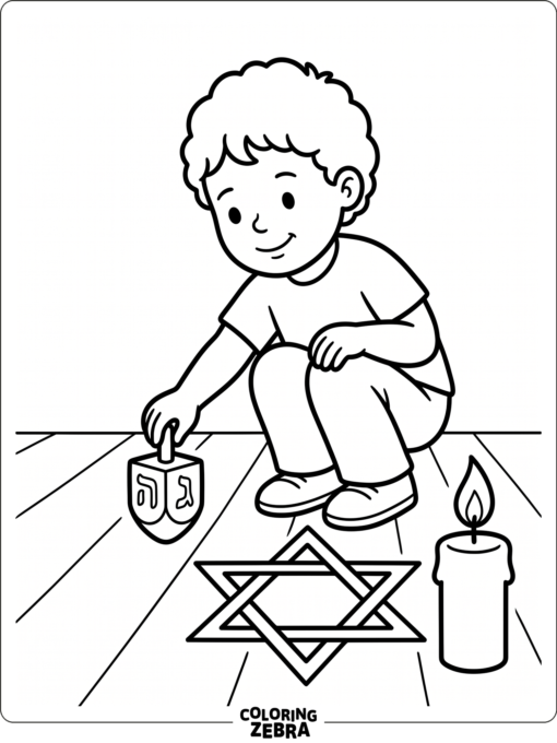 A preschool child placing a dreidel by a star