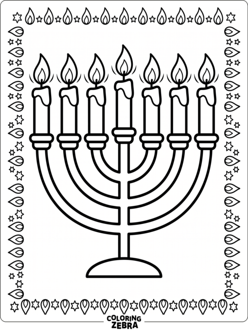 A menorah with lit candles and a simple border