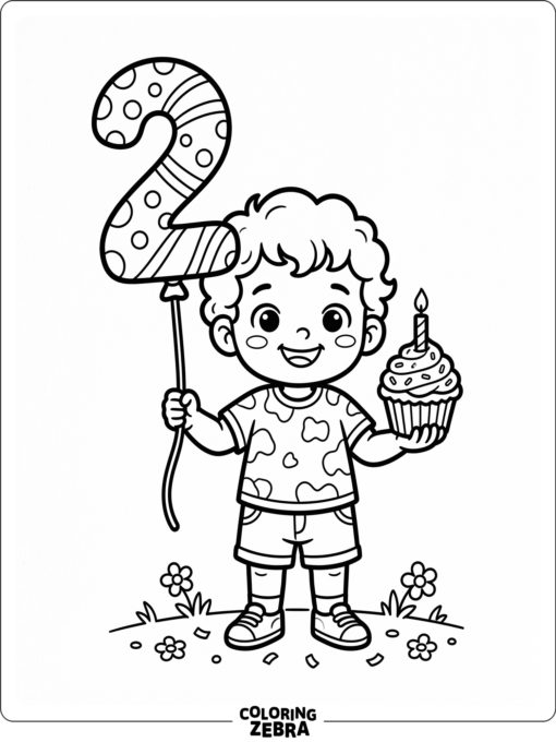 A toddler holding a number two balloon