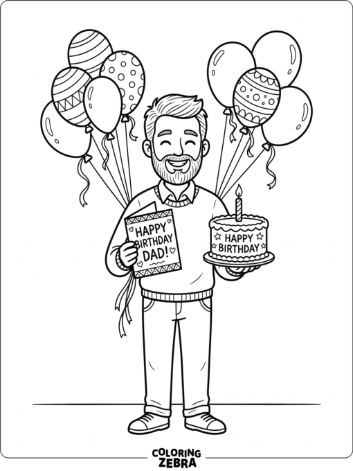 Dad holding a birthday card and cake