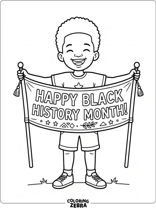 Happy child holding a Black History Month banner