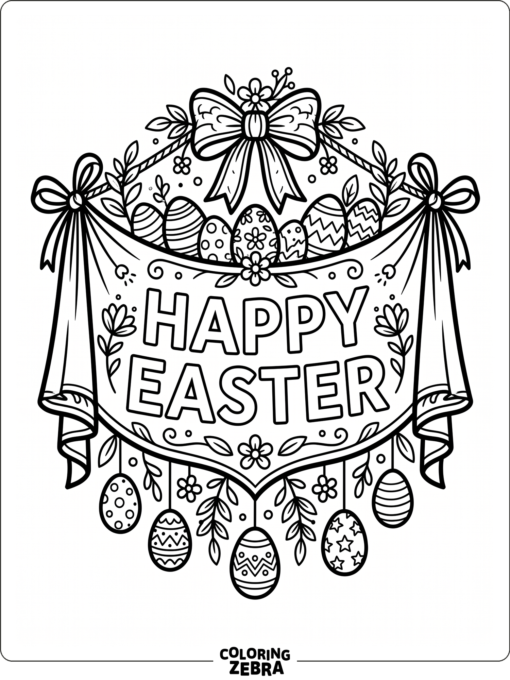 Happy Easter letters with eggs and a bow