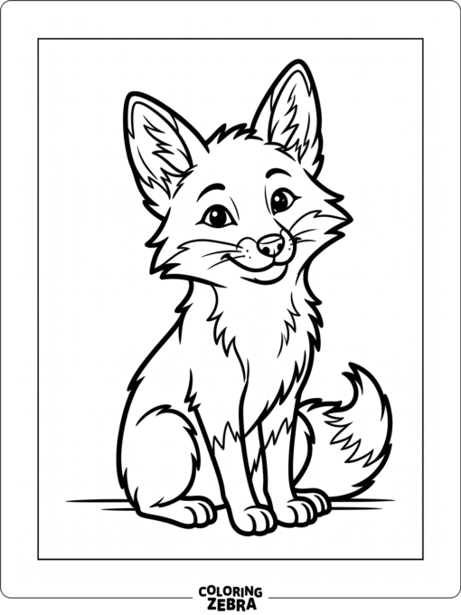 A happy fox sitting upright with perked ears