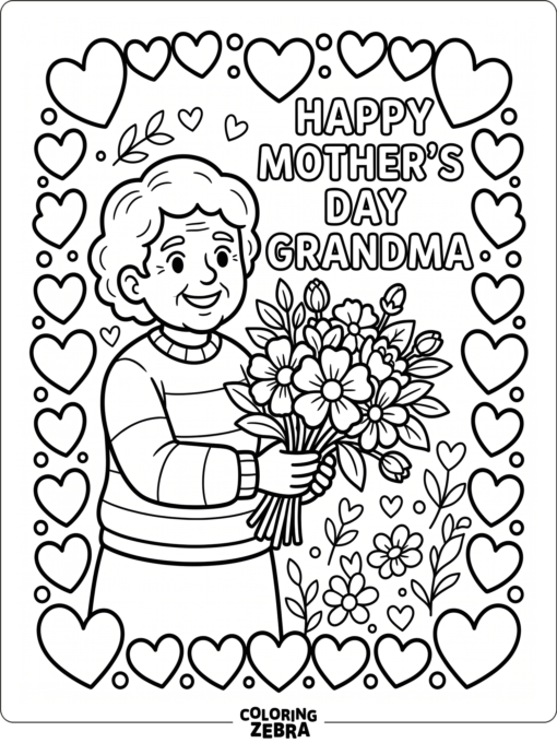Grandma holding flowers with a heart border