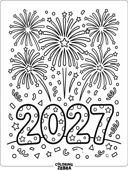 The year 2027 with fireworks and confetti