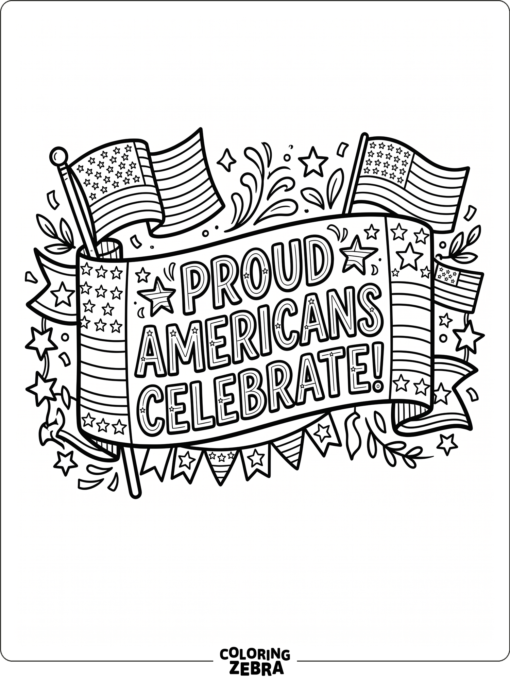 Happy holiday banner with stars and a flag