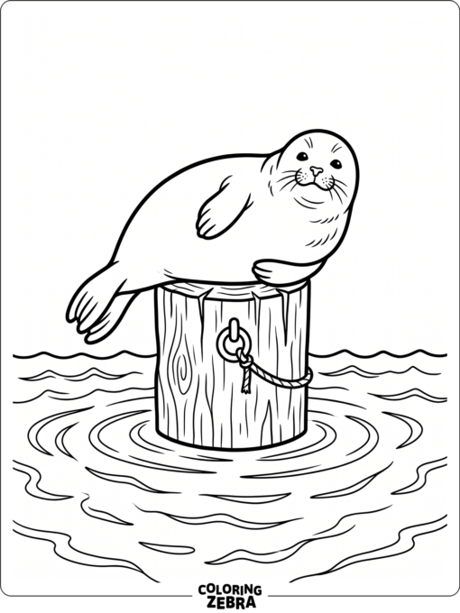 A harbor seal resting on a dock post