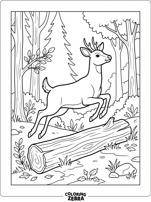 A deer leaping over a fallen log