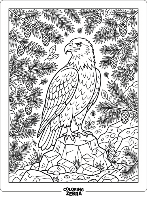 A detailed eagle with feathers and branches