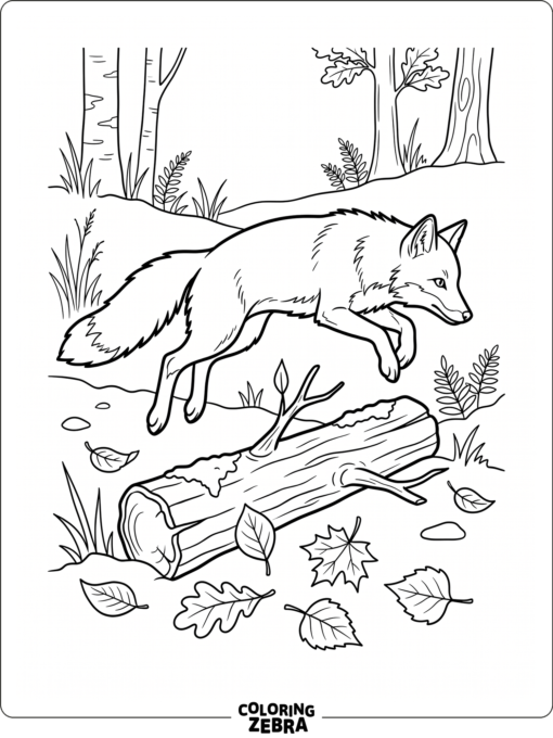 A fox leaping over a log