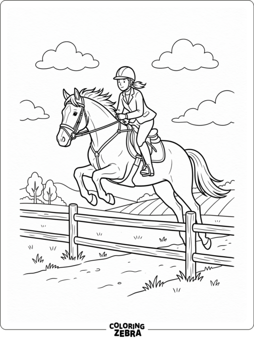 A horse jumping over a low fence