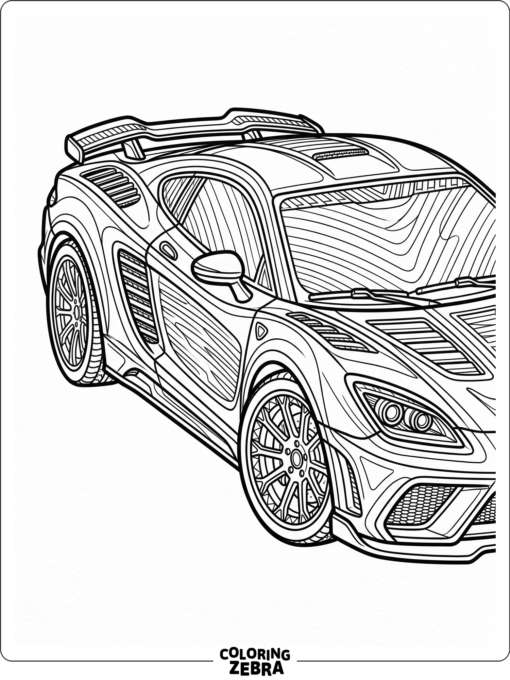 A detailed supercar with layered vents and wheels