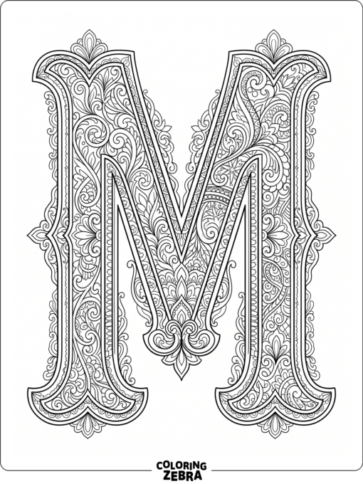 A challenging letter M filled with layered patterns