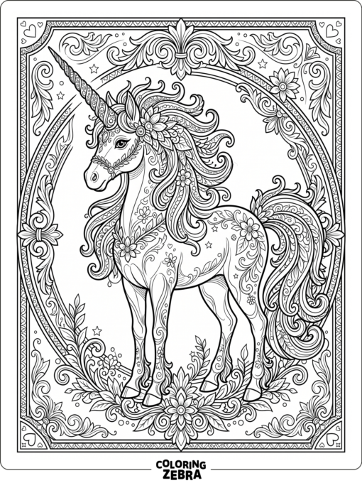 A detailed unicorn with an ornate horn and mane