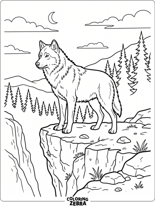 A wolf standing on a cliff