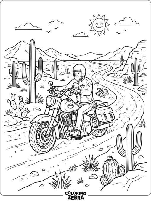 Harley Davidson motorcycle riding through the desert