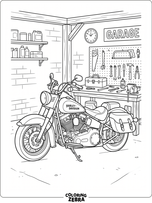 Harley Davidson bike parked in a tidy garage