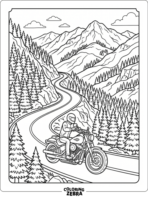 Harley Davidson motorcycle on a curving mountain road