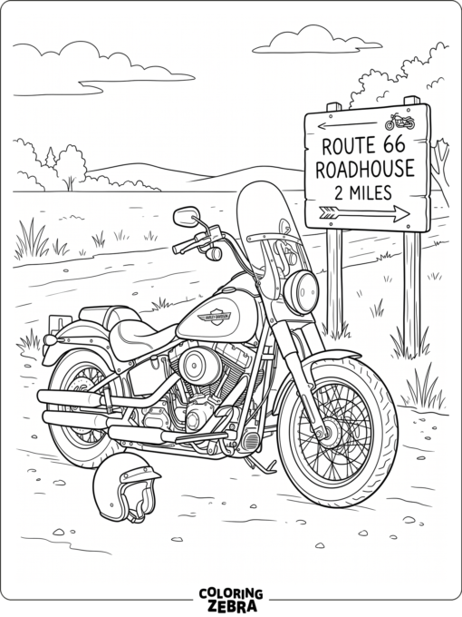 Parked Harley Davidson cruiser with a helmet nearby