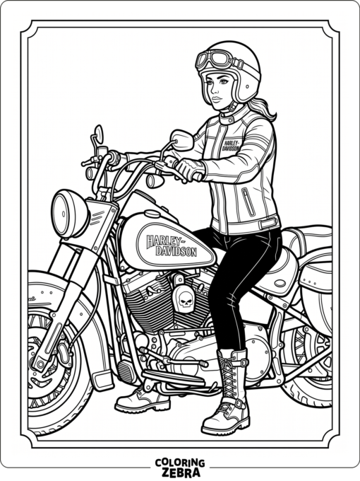 Helmeted rider seated on a Harley motorcycle