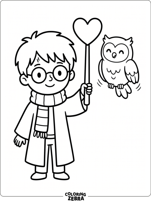Wizard boy with a heart wand and owl