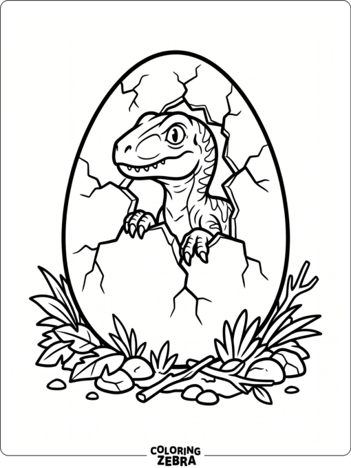 A baby velociraptor hatching from an egg