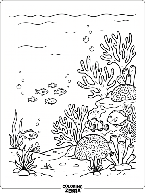 A coral reef with fish and branching coral