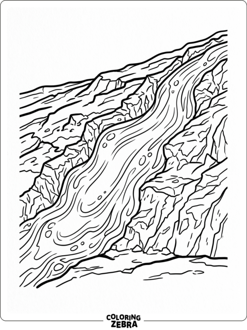 A stream of lava flowing over rocks