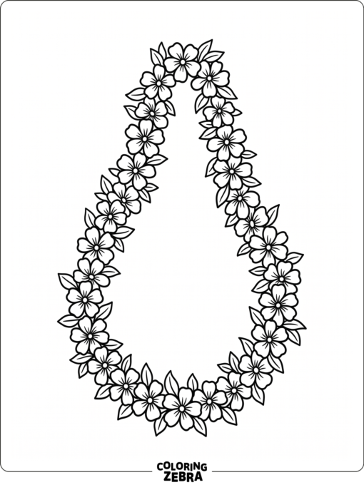 A flower lei with blossoms and leaves in a loop