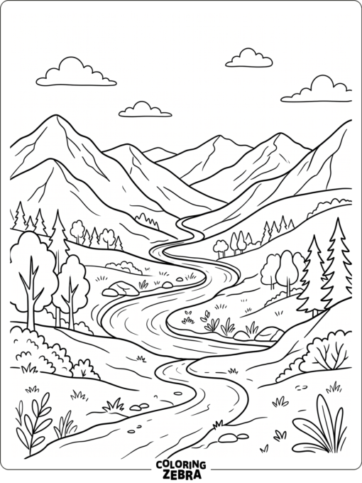 A mountain range with clouds and a valley