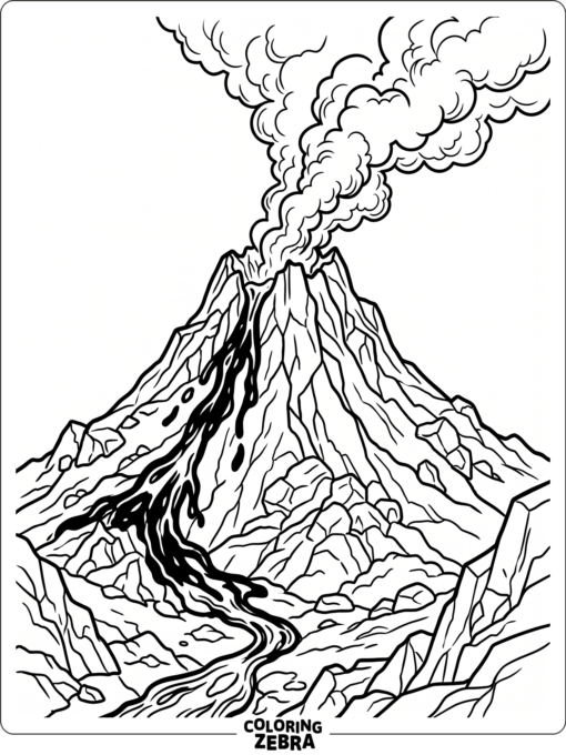 A volcano with lava flowing down the sides