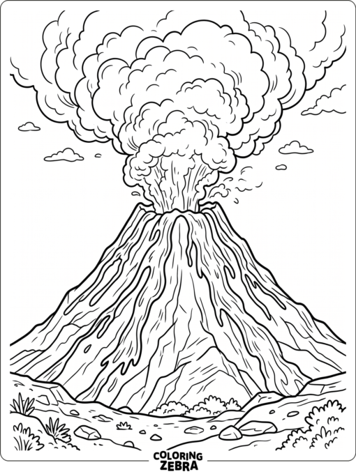An erupting volcano with lava and smoke