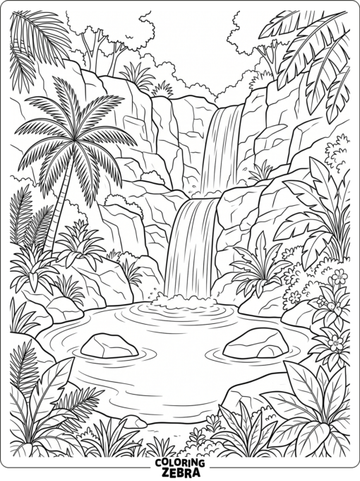A waterfall flowing into a rocky pool