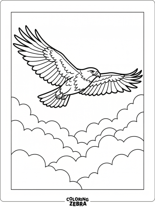 A hawk gliding high with wings spread